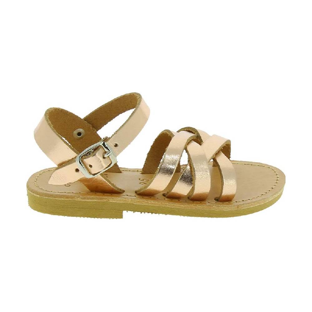 Lartigiano Del Cuoio Sandali intrecciati gladiatore da bambina in pelle di vitello laminata oro rosa chiusura con fibbia Ritorno libero