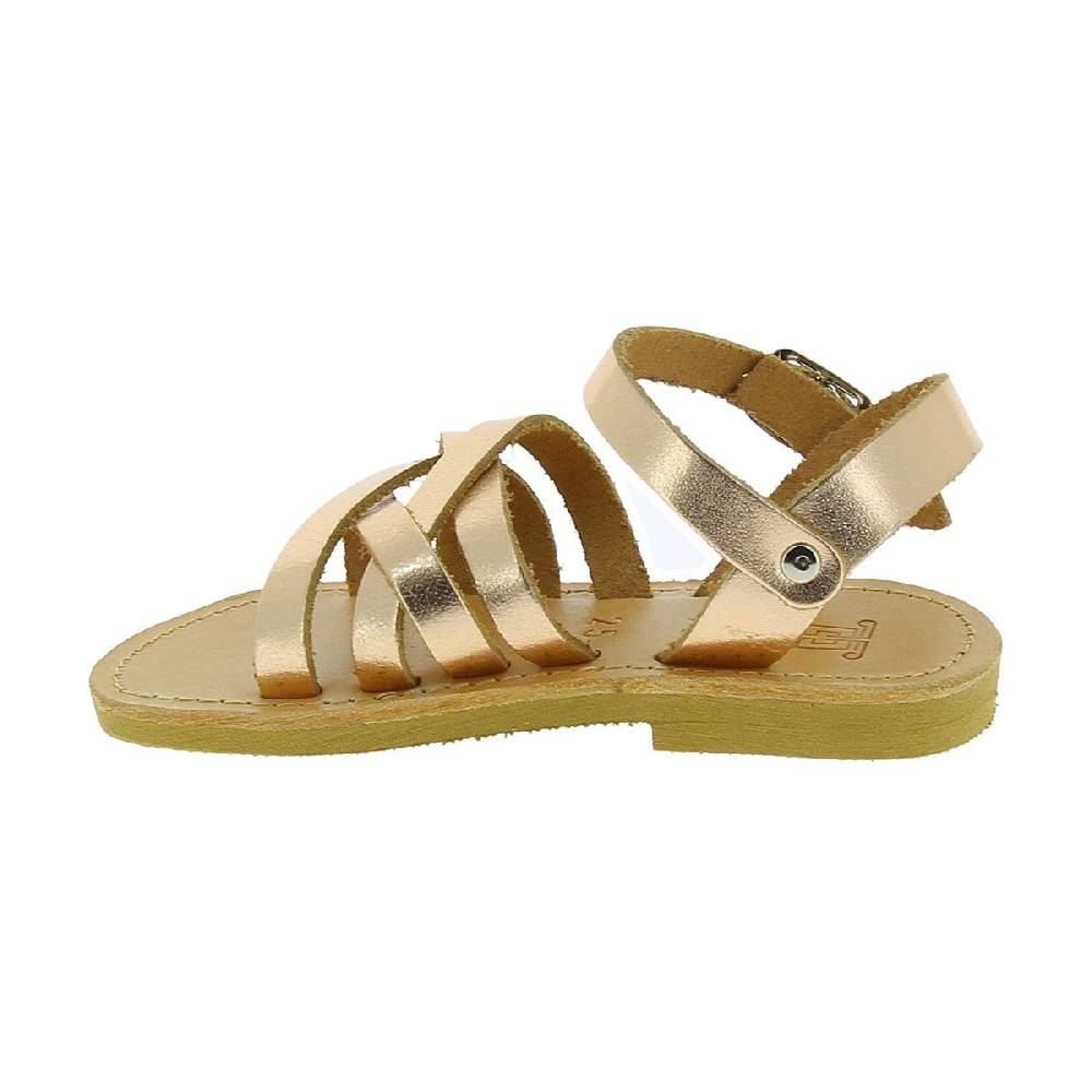 Lartigiano Del Cuoio Sandali intrecciati gladiatore da bambina in pelle di vitello laminata oro rosa chiusura con fibbia Ritorno libero