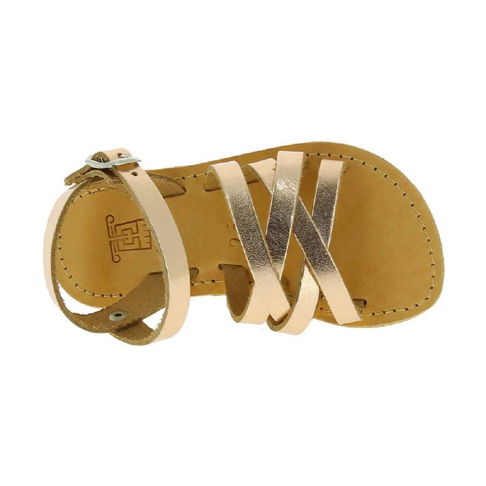 Lartigiano Del Cuoio Sandali intrecciati gladiatore da bambina in pelle di vitello laminata oro rosa chiusura con fibbia Ritorno libero