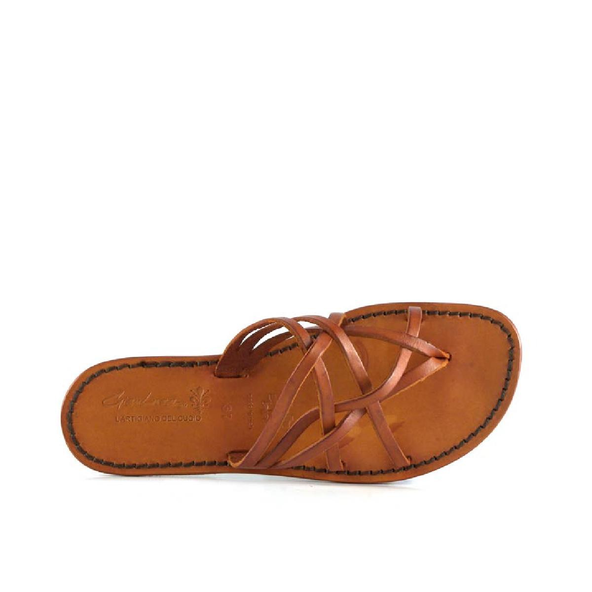 Lartigiano Del Cuoio Infradito intrecciati da donna fatti a mano in pelle arancio con suola in cuoio Offerta temporanea