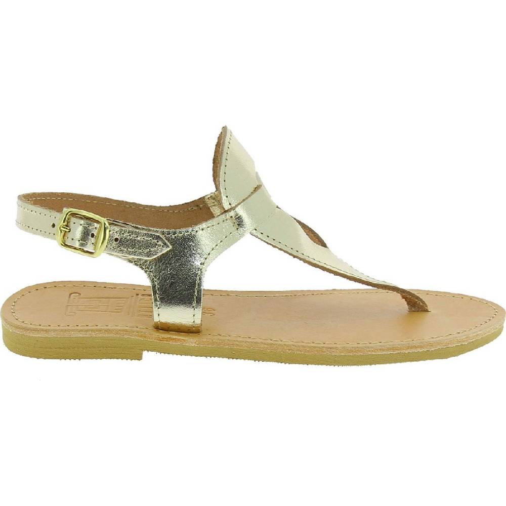 Lartigiano Del Cuoio Sandali infradito a goccia da donna fatti a mano in pelle di vitello laminata oro Italia