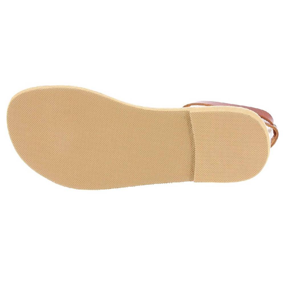 Lartigiano Del Cuoio Sandali infradito a cerchi da donna fatti a mano in pelle di vitello marrone Nuovo