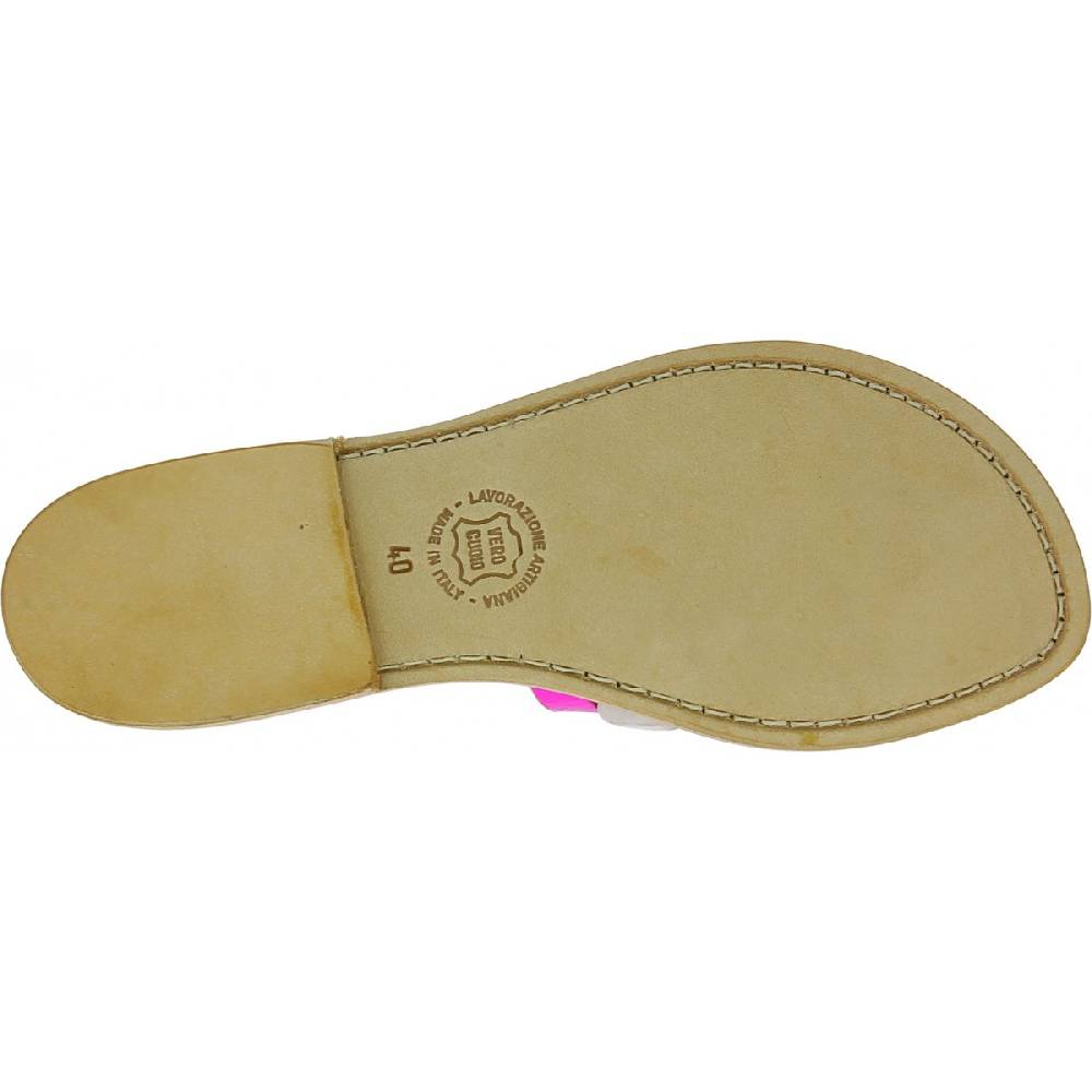 Lartigiano Del Cuoio Sandali bassi alla schiava fatti a mano in pelle laminata fucsia Affare Del Giorno