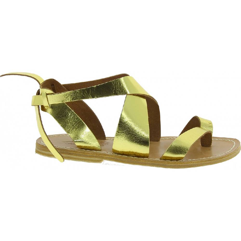 Lartigiano Del Cuoio Sandali donna fatti a mano in pelle laminata colore oro Prezzo Ridotto