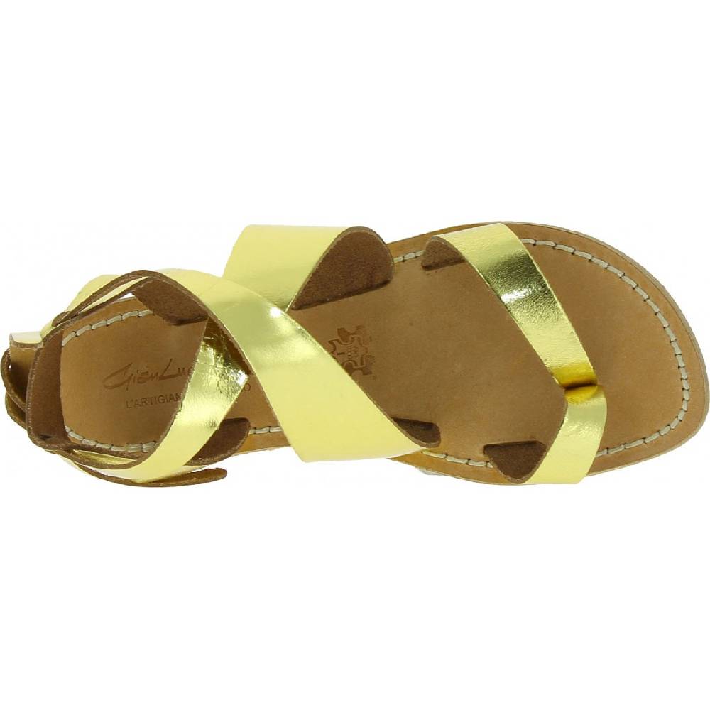 Lartigiano Del Cuoio Sandali donna fatti a mano in pelle laminata colore oro Prezzo Ridotto