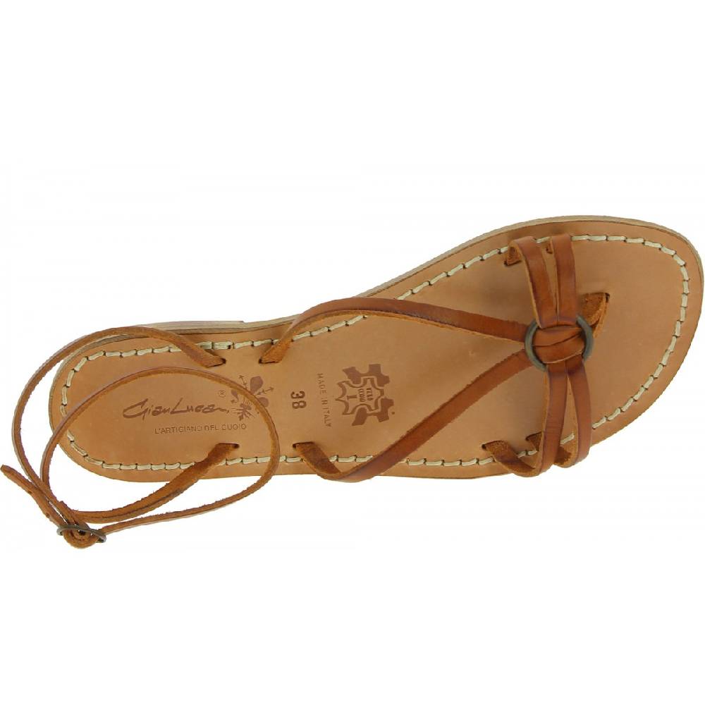 Lartigiano Del Cuoio Sandali infradito in pelle color cuoio da donna fatti a mano Sottocosto