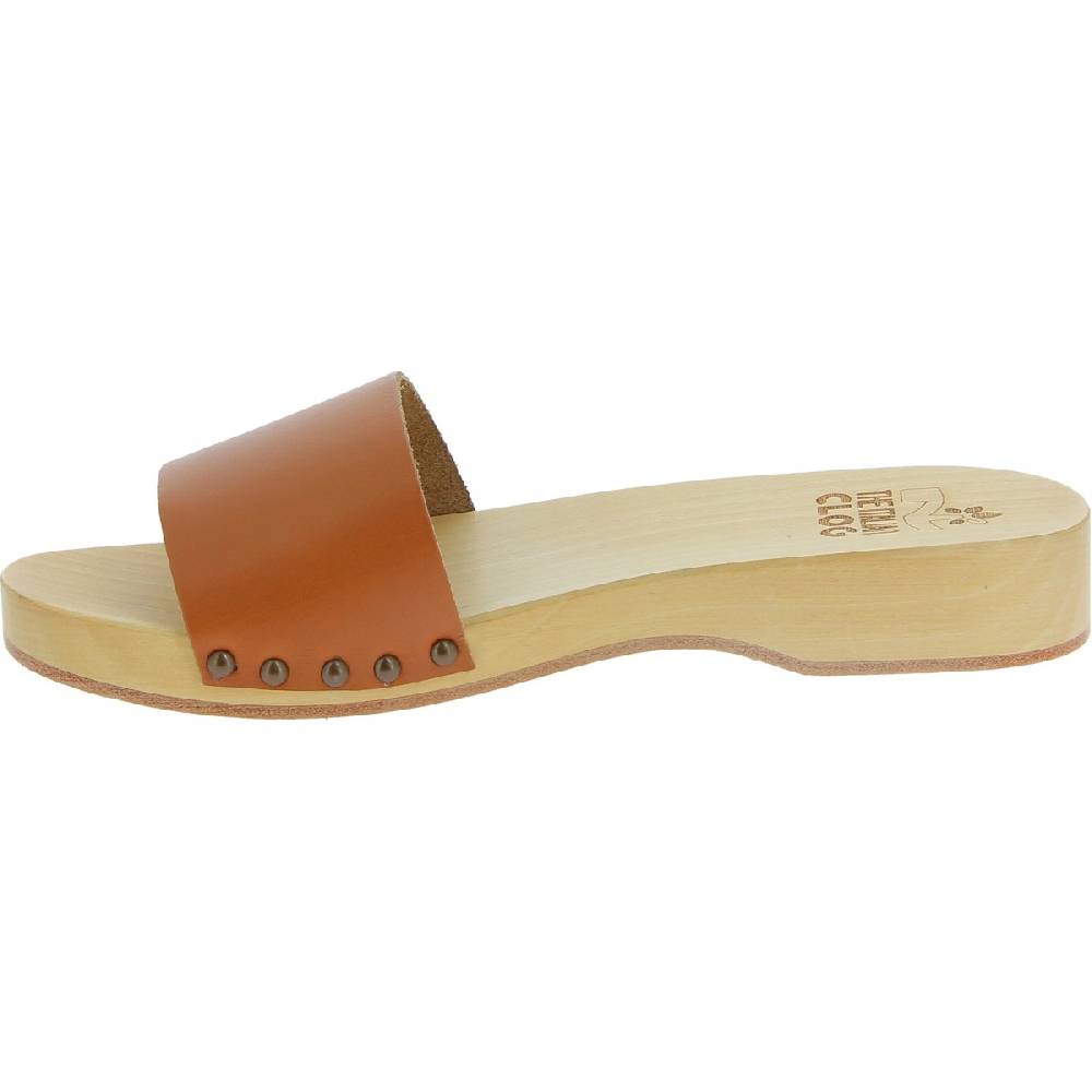 Lartigiano Del Cuoio Zoccoli in legno da uomo con fascia in pelle color cuoio Rilascio limitato