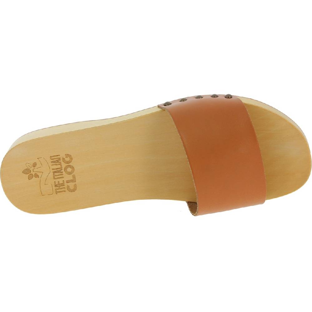 Lartigiano Del Cuoio Zoccoli in legno da uomo con fascia in pelle color cuoio Rilascio limitato