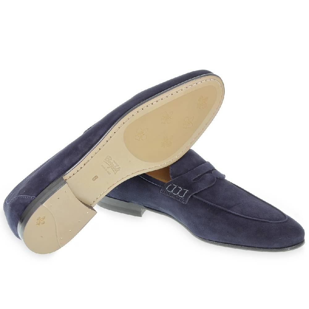 Lartigiano Del Cuoio Mocassino penny in camoscio blu fatto a mano da Fratelli Borgioli Presa