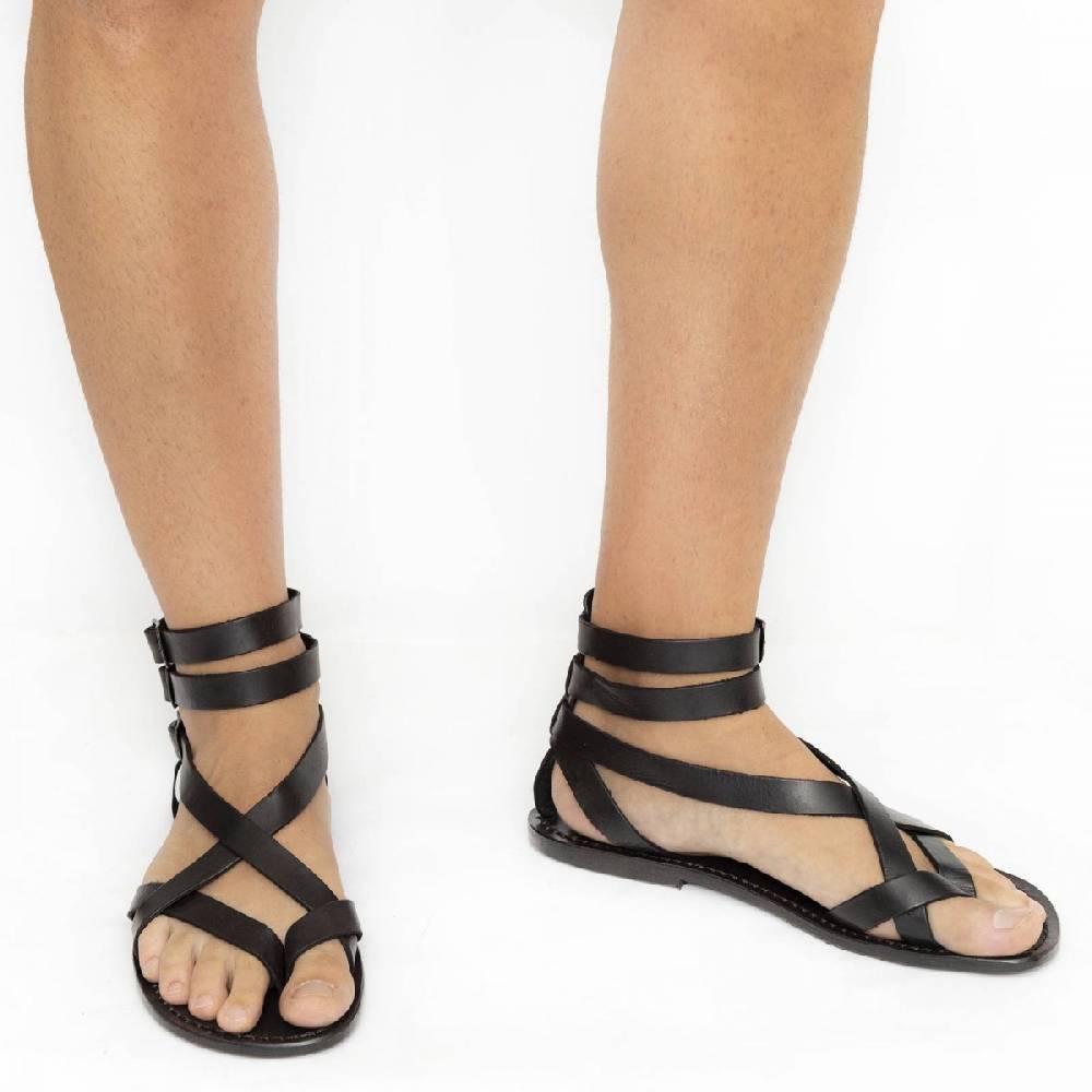 Lartigiano Del Cuoio Sandalo gladiatore uomo in pelle nero Outlet