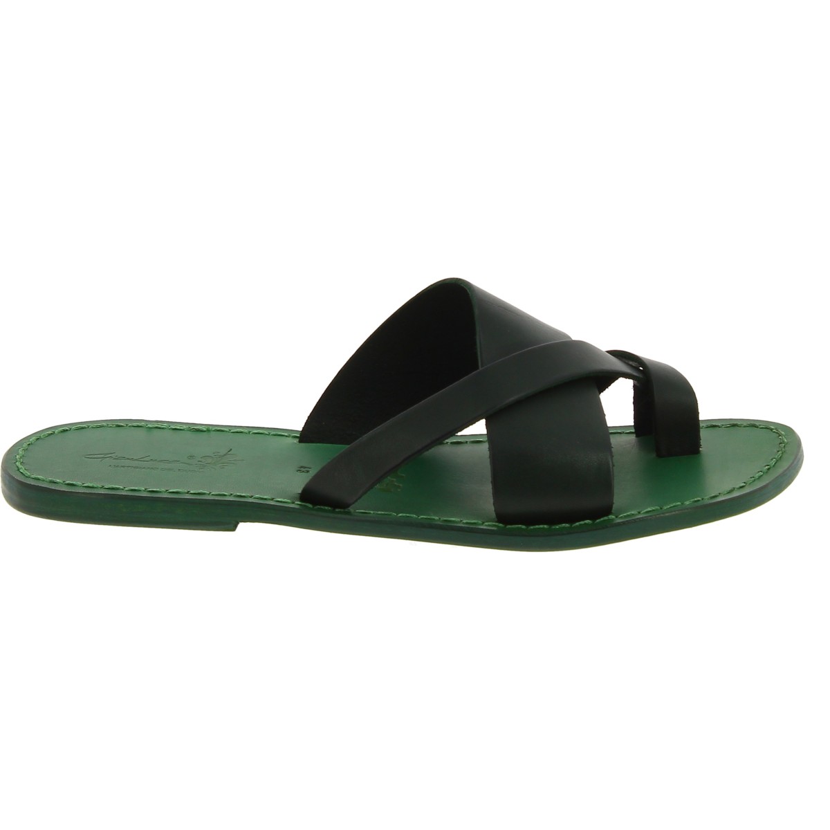Lartigiano Del Cuoio Ciabatte a infradito in pelle verde intrecciata sull'alluce Vendite Flash