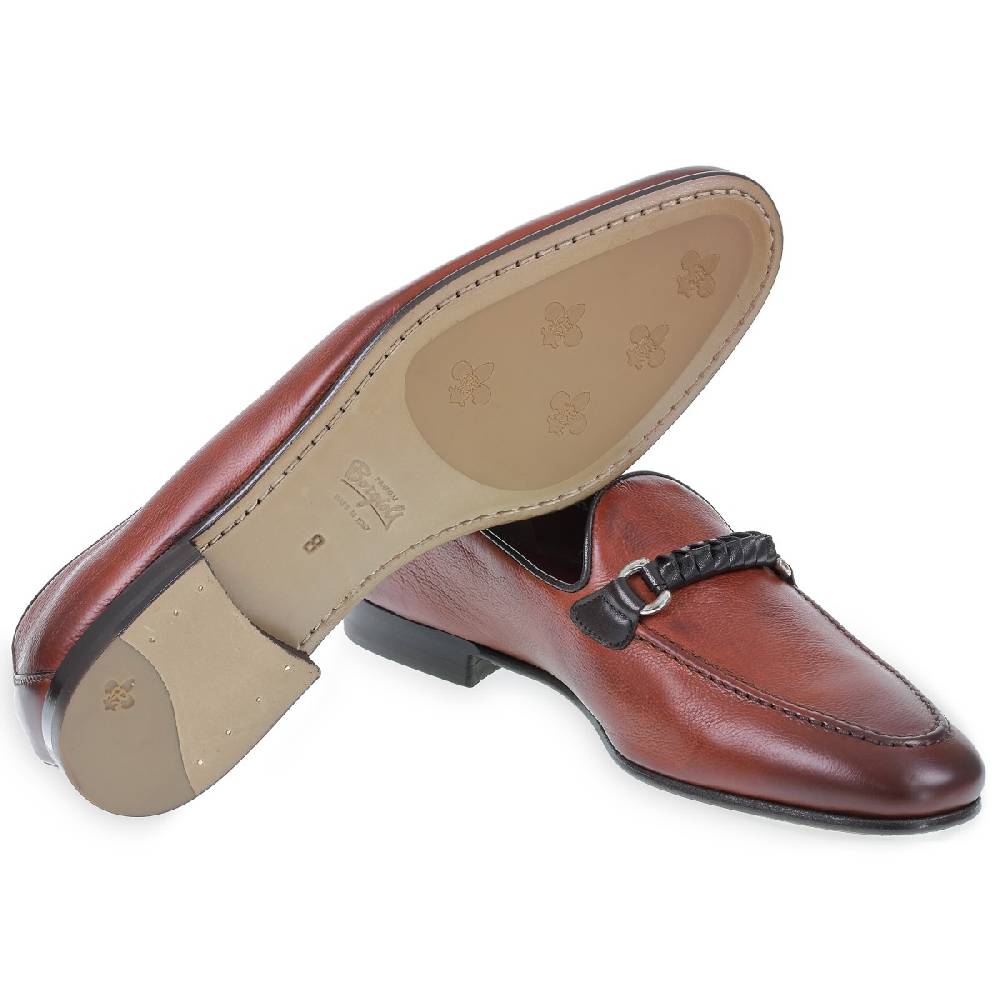 Lartigiano Del Cuoio Mocassino da uomo in pelle color mattone con passante intrecciato Affare Del Giorno