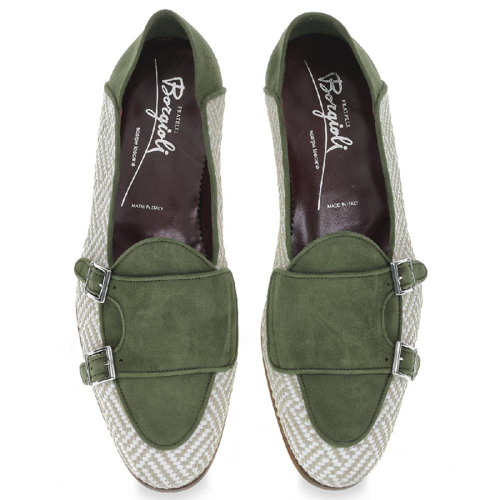 Lartigiano Del Cuoio Mocassino doppia fibbia in camoscio verde e tessuto intrecciato - Fratelli Borgioli I Più Venduti