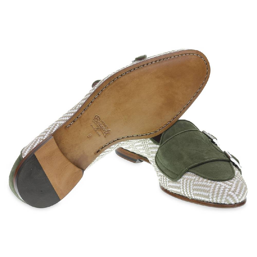 Lartigiano Del Cuoio Mocassino doppia fibbia in camoscio verde e tessuto intrecciato - Fratelli Borgioli I Più Venduti