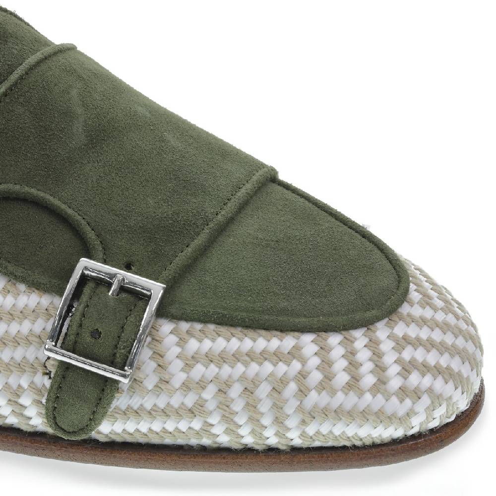 Lartigiano Del Cuoio Mocassino doppia fibbia in camoscio verde e tessuto intrecciato - Fratelli Borgioli I Più Venduti