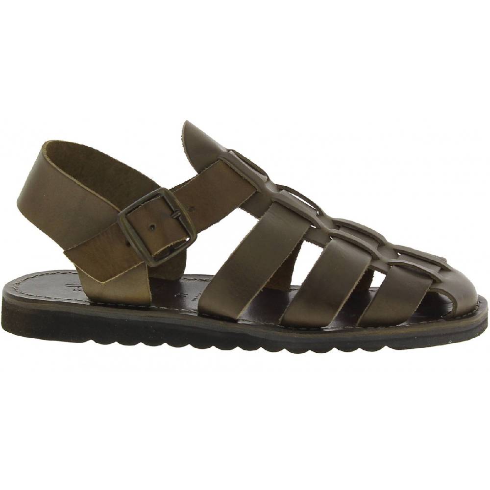 Lartigiano Del Cuoio Sandali uomo fatti a mano in pelle color fango suola gomma spessa In Saldo