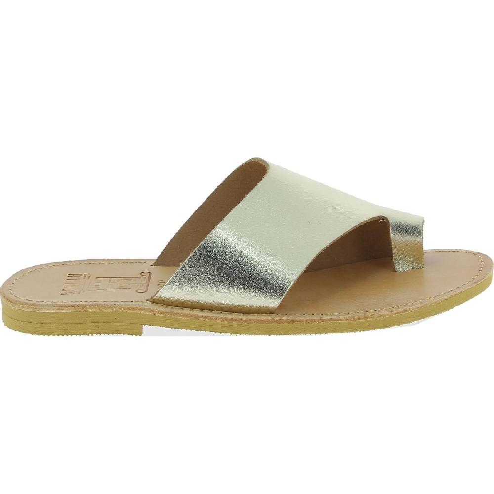 Lartigiano Del Cuoio Sandali infradito slip-on da donna fatti a mano in pelle di vitello laminata oro Affare Del Giorno