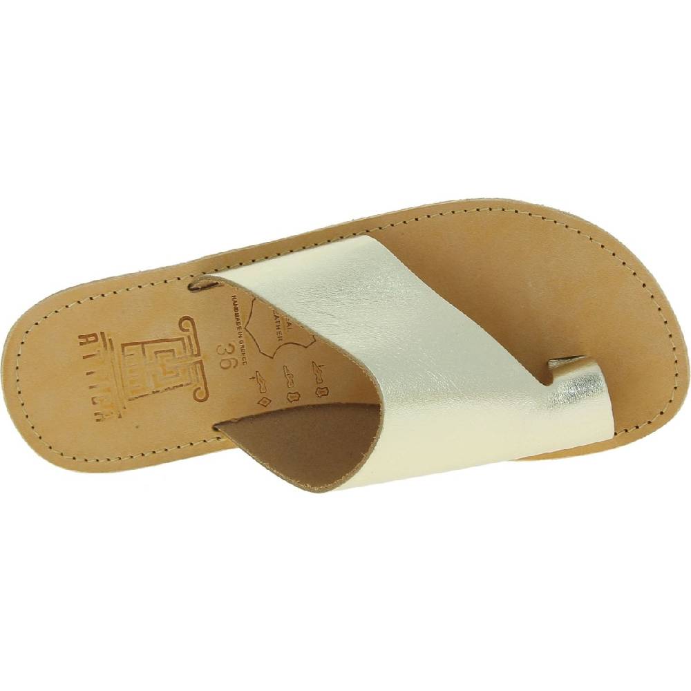 Lartigiano Del Cuoio Sandali infradito slip-on da donna fatti a mano in pelle di vitello laminata oro Affare Del Giorno