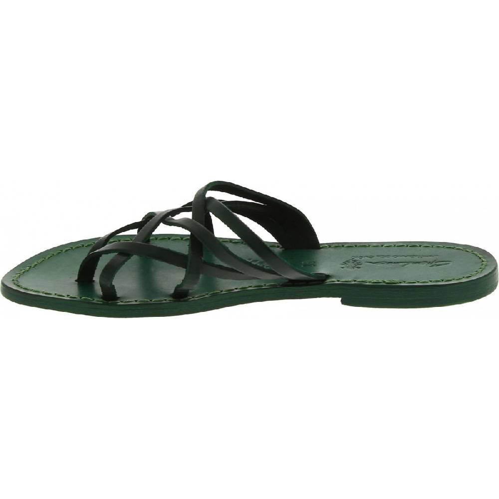 Lartigiano Del Cuoio Infradito donna in pelle intrecciata verde fatti a mano con suola in cuoio Acquista Ora