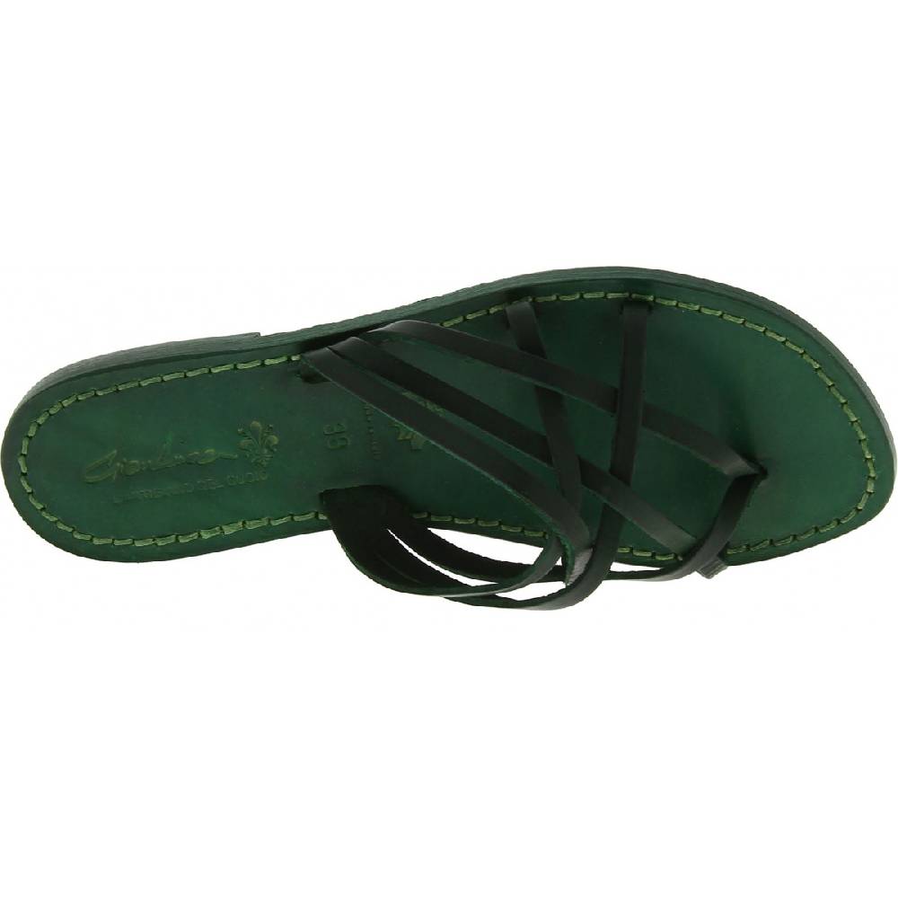 Lartigiano Del Cuoio Infradito donna in pelle intrecciata verde fatti a mano con suola in cuoio Acquista Ora