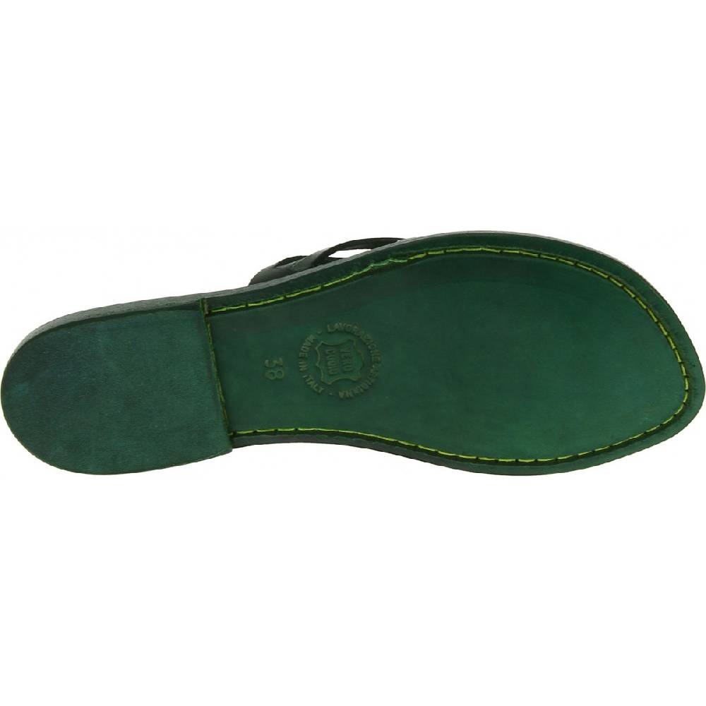 Lartigiano Del Cuoio Infradito donna in pelle intrecciata verde fatti a mano con suola in cuoio Acquista Ora