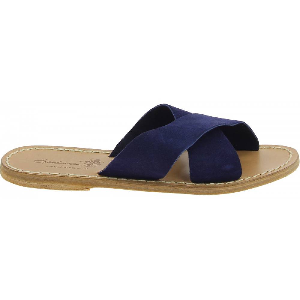 Lartigiano Del Cuoio Ciabatte donna in pelle nabuk blu fatte a mano Fino Al -60%