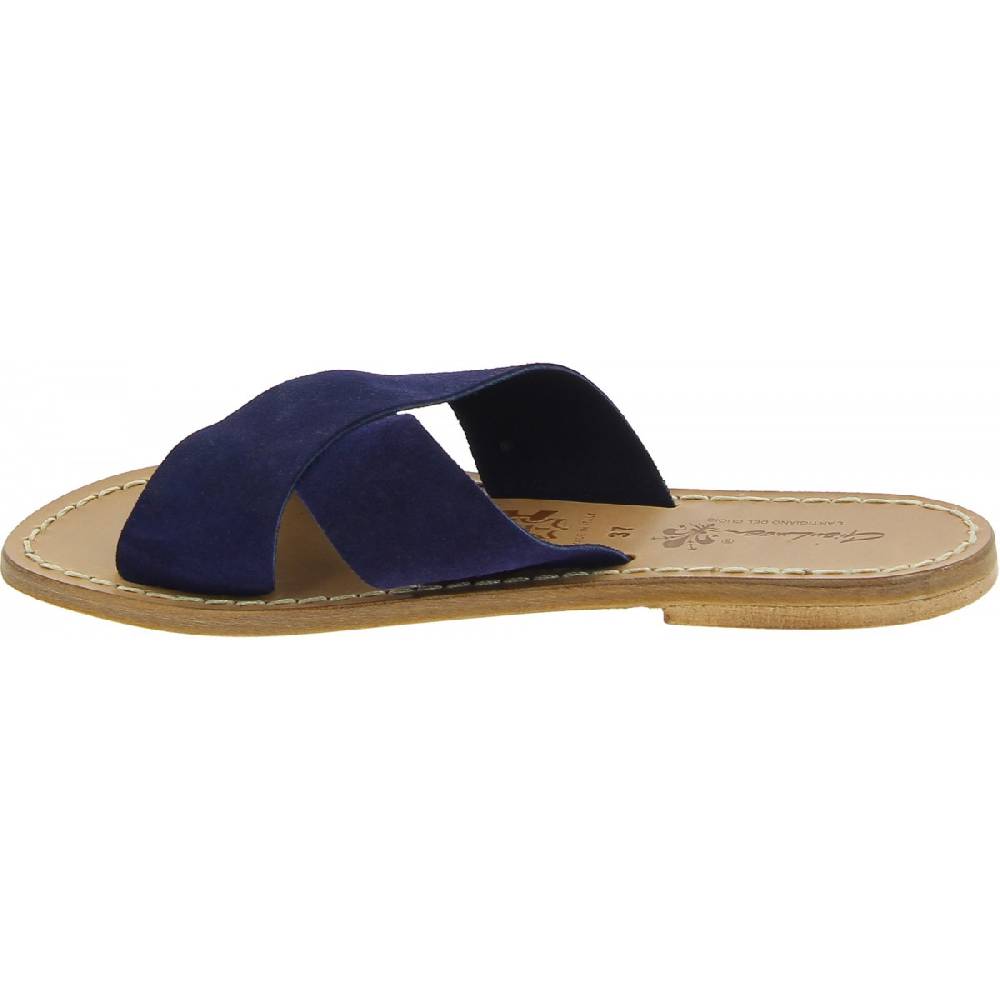 Lartigiano Del Cuoio Ciabatte donna in pelle nabuk blu fatte a mano Fino Al -60%
