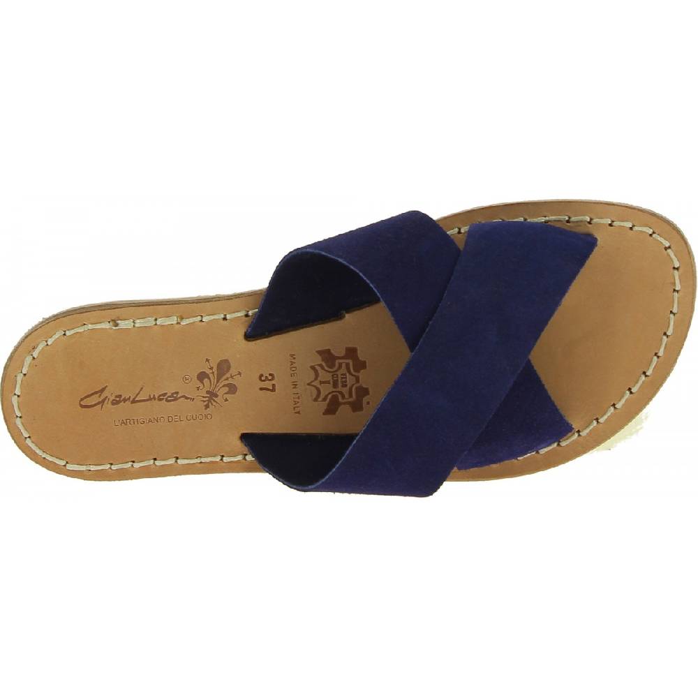 Lartigiano Del Cuoio Ciabatte donna in pelle nabuk blu fatte a mano Fino Al -60%