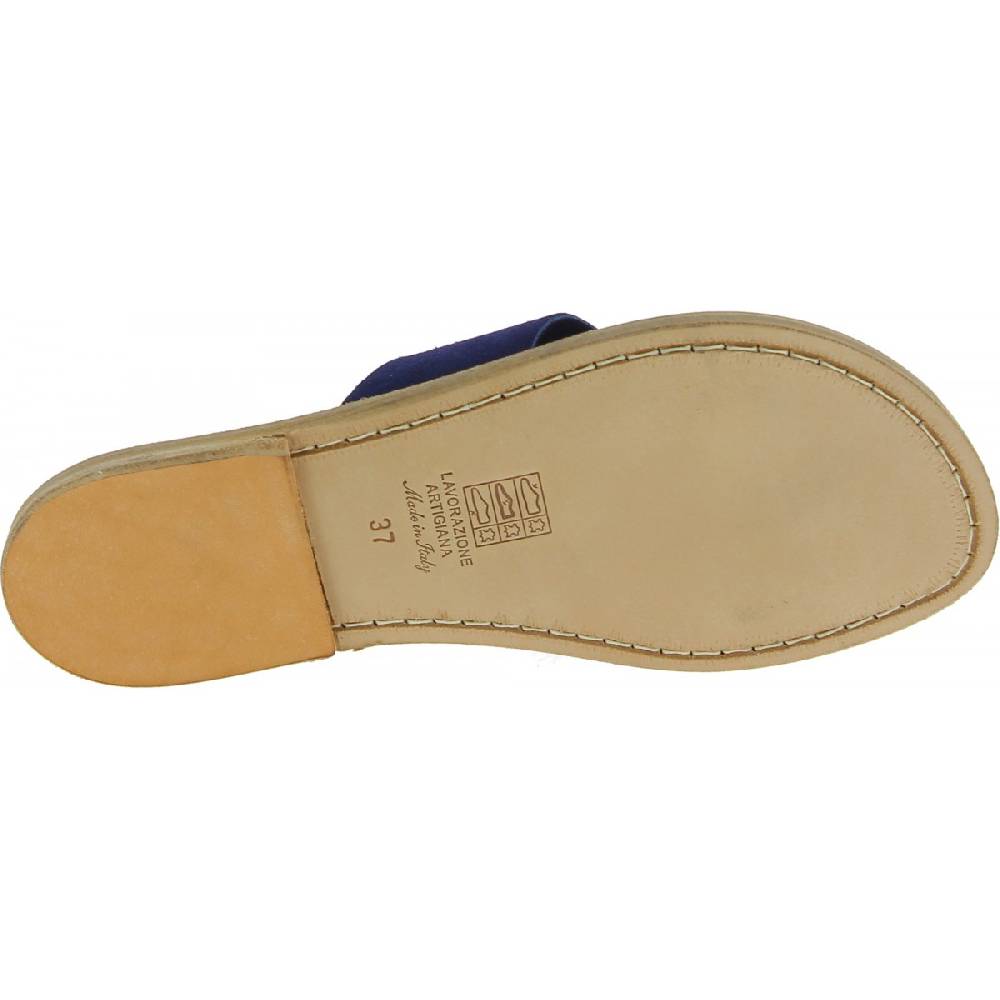 Lartigiano Del Cuoio Ciabatte donna in pelle nabuk blu fatte a mano Fino Al -60%