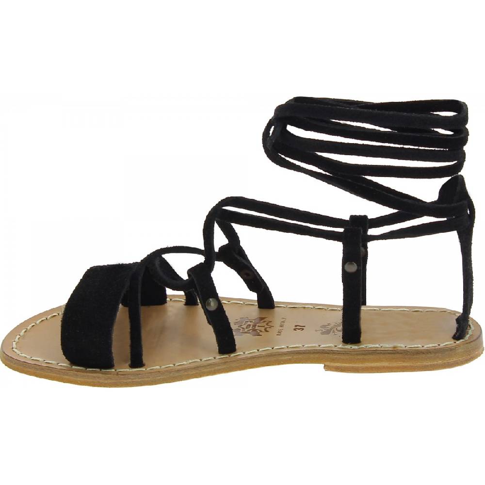 Lartigiano Del Cuoio Sandali gladiatore donna in pelle nabuk nero fatti a mano Shopping Online