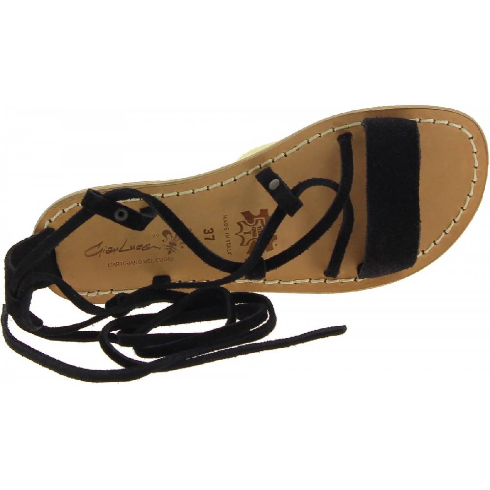 Lartigiano Del Cuoio Sandali gladiatore donna in pelle nabuk nero fatti a mano Shopping Online