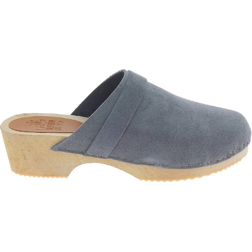 Lartigiano Del Cuoio Zoccoli in legno da donna con tomaia chiusa in pelle scamosciata grigia Sottocosto