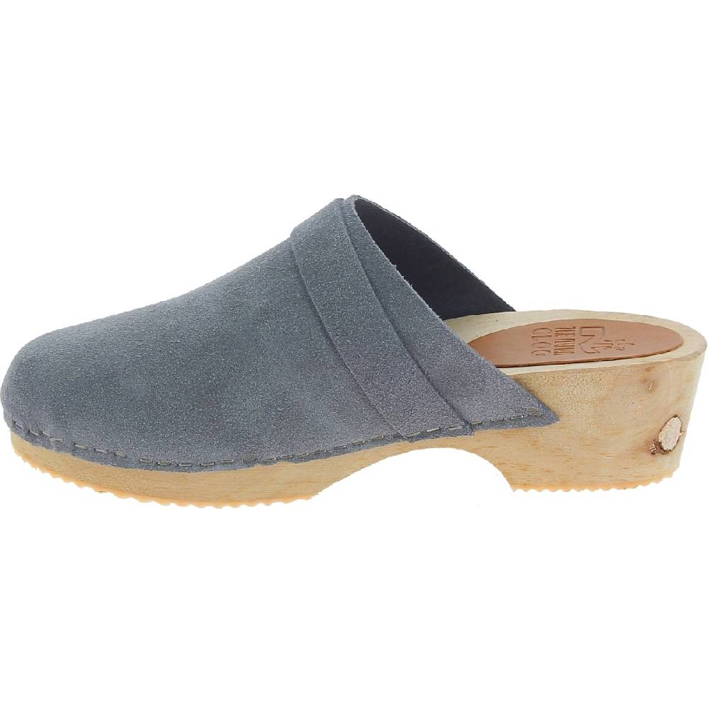 Lartigiano Del Cuoio Zoccoli in legno da donna con tomaia chiusa in pelle scamosciata grigia Sottocosto