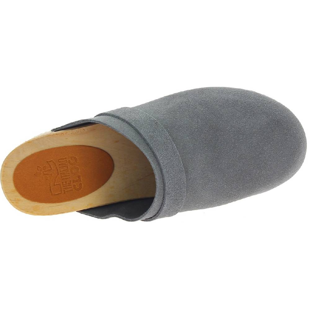 Lartigiano Del Cuoio Zoccoli in legno da donna con tomaia chiusa in pelle scamosciata grigia Sottocosto
