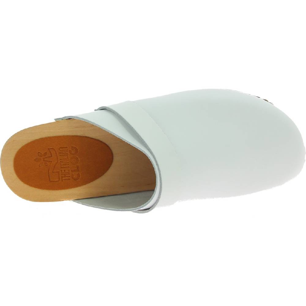Lartigiano Del Cuoio Zoccoli in legno artigianali da donna con tomaia chiusa in pelle bianca Convenienza