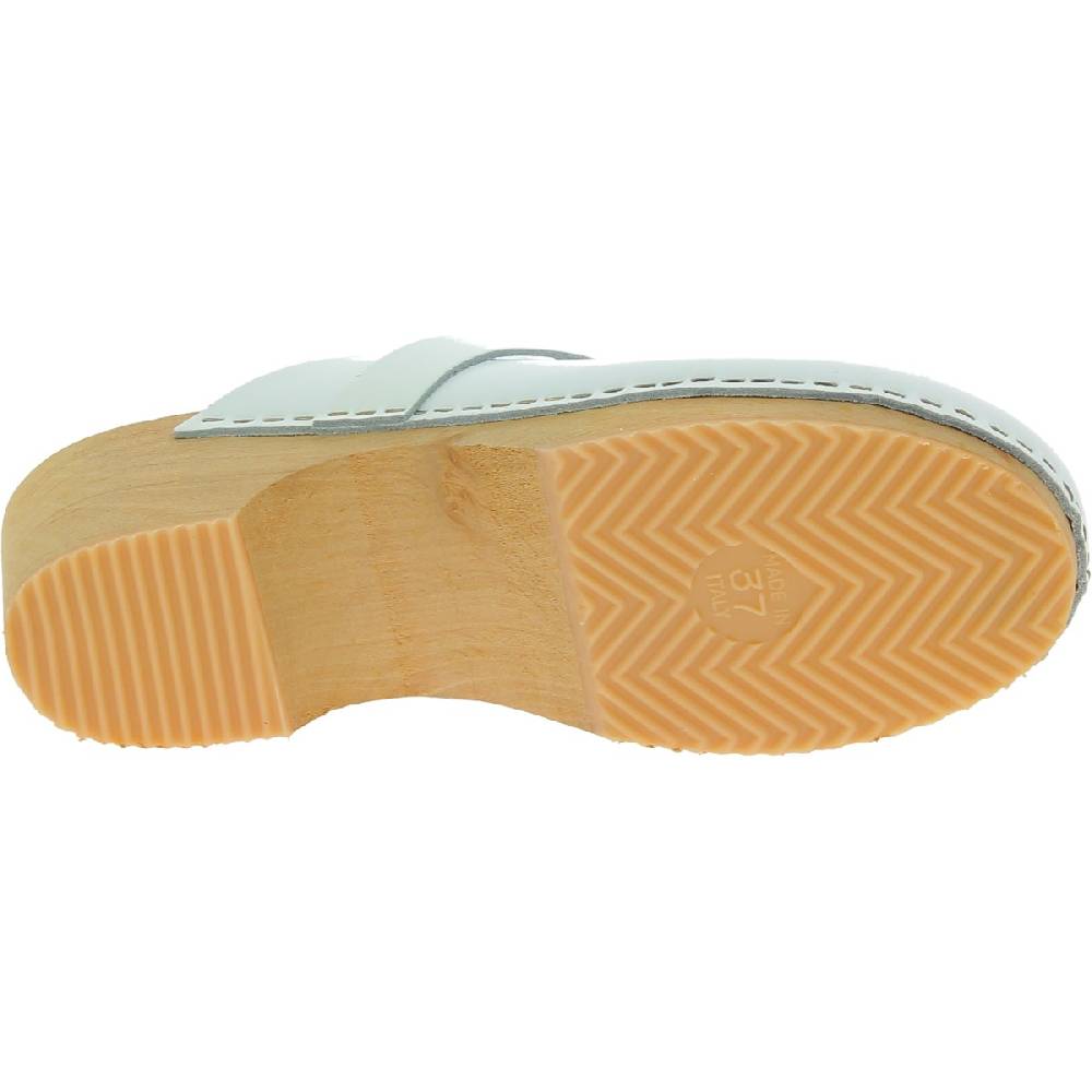 Lartigiano Del Cuoio Zoccoli in legno artigianali da donna con tomaia chiusa in pelle bianca Convenienza