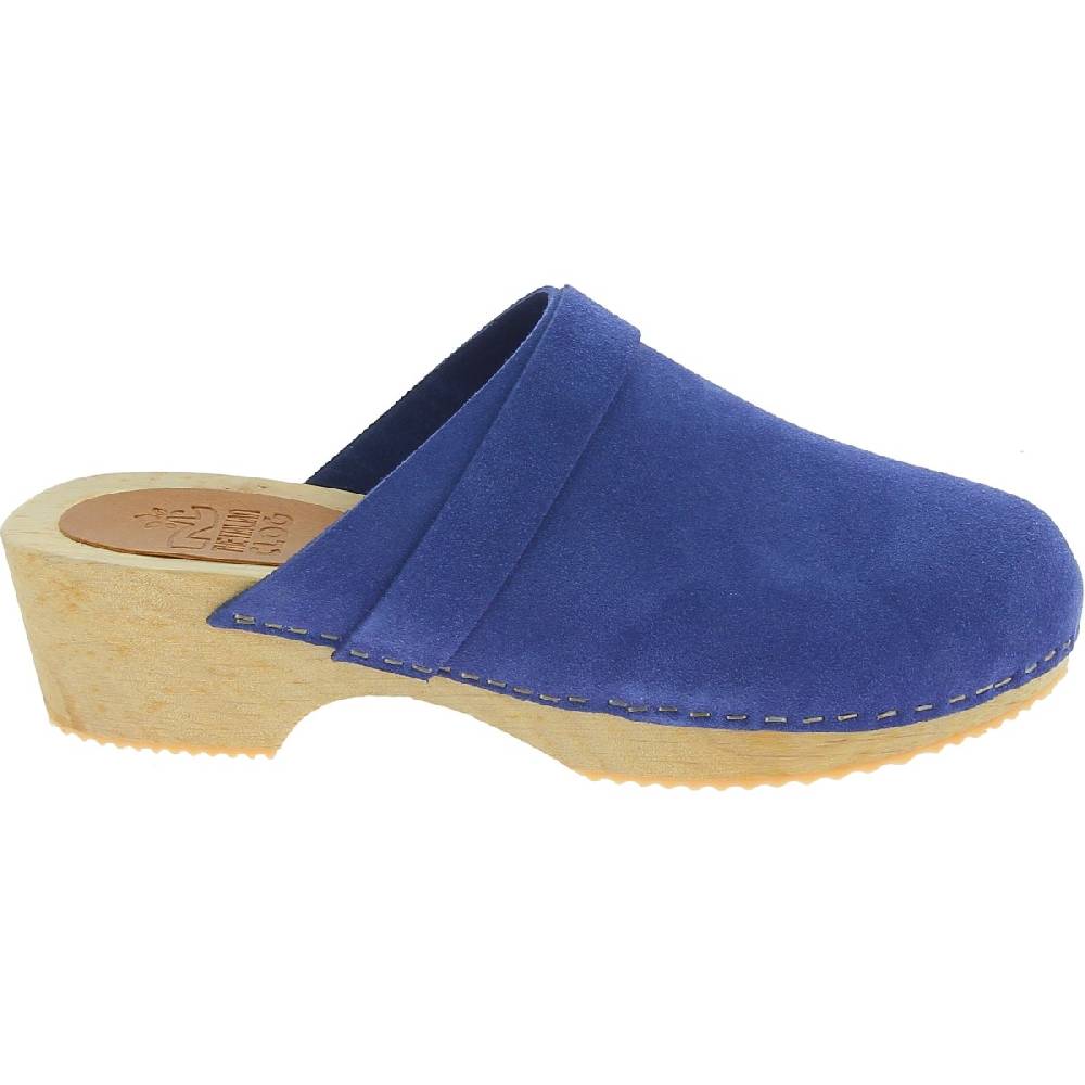 Lartigiano Del Cuoio Zoccoli in legno da donna con tomaia chiusa in pelle scamosciata blu Novità