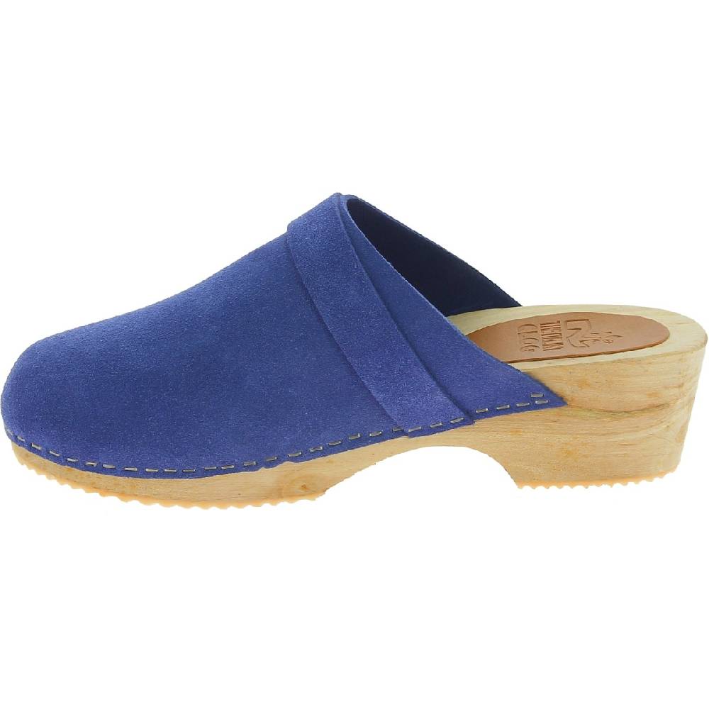 Lartigiano Del Cuoio Zoccoli in legno da donna con tomaia chiusa in pelle scamosciata blu Novità