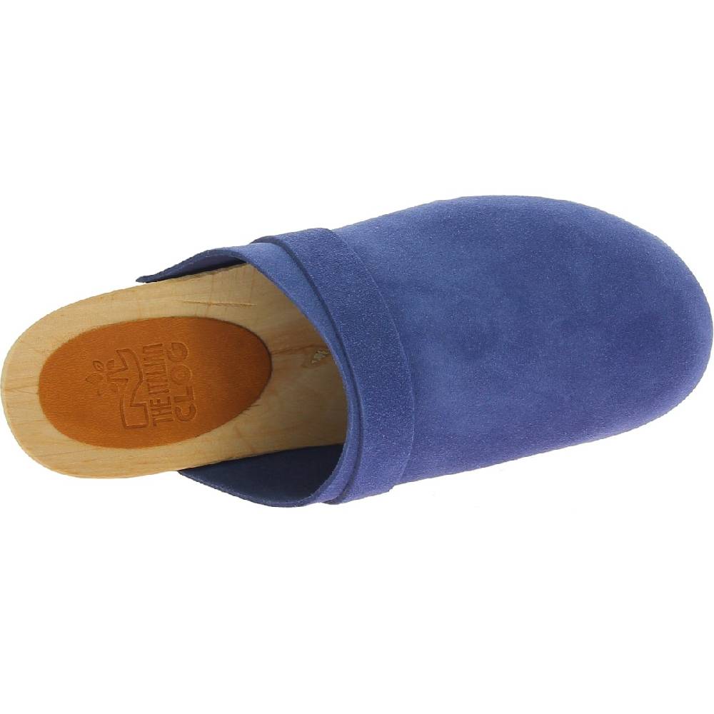Lartigiano Del Cuoio Zoccoli in legno da donna con tomaia chiusa in pelle scamosciata blu Novità
