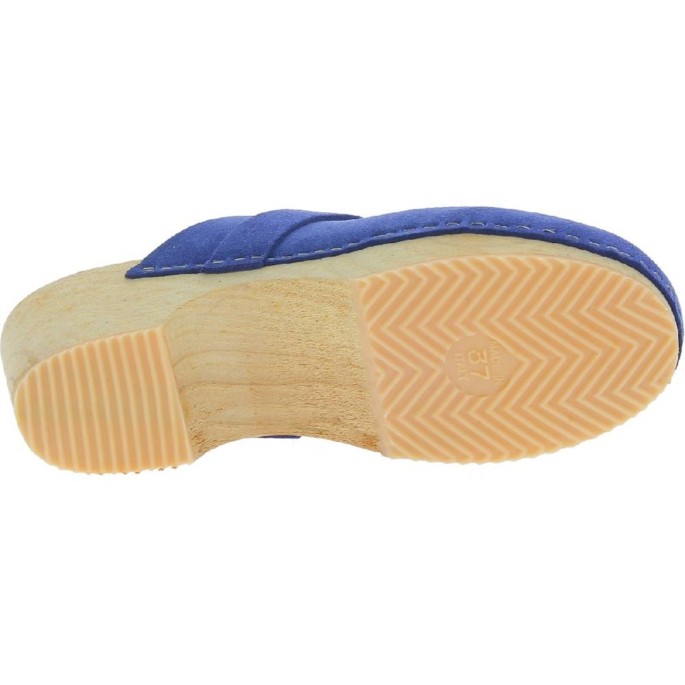 Lartigiano Del Cuoio Zoccoli in legno da donna con tomaia chiusa in pelle scamosciata blu Novità