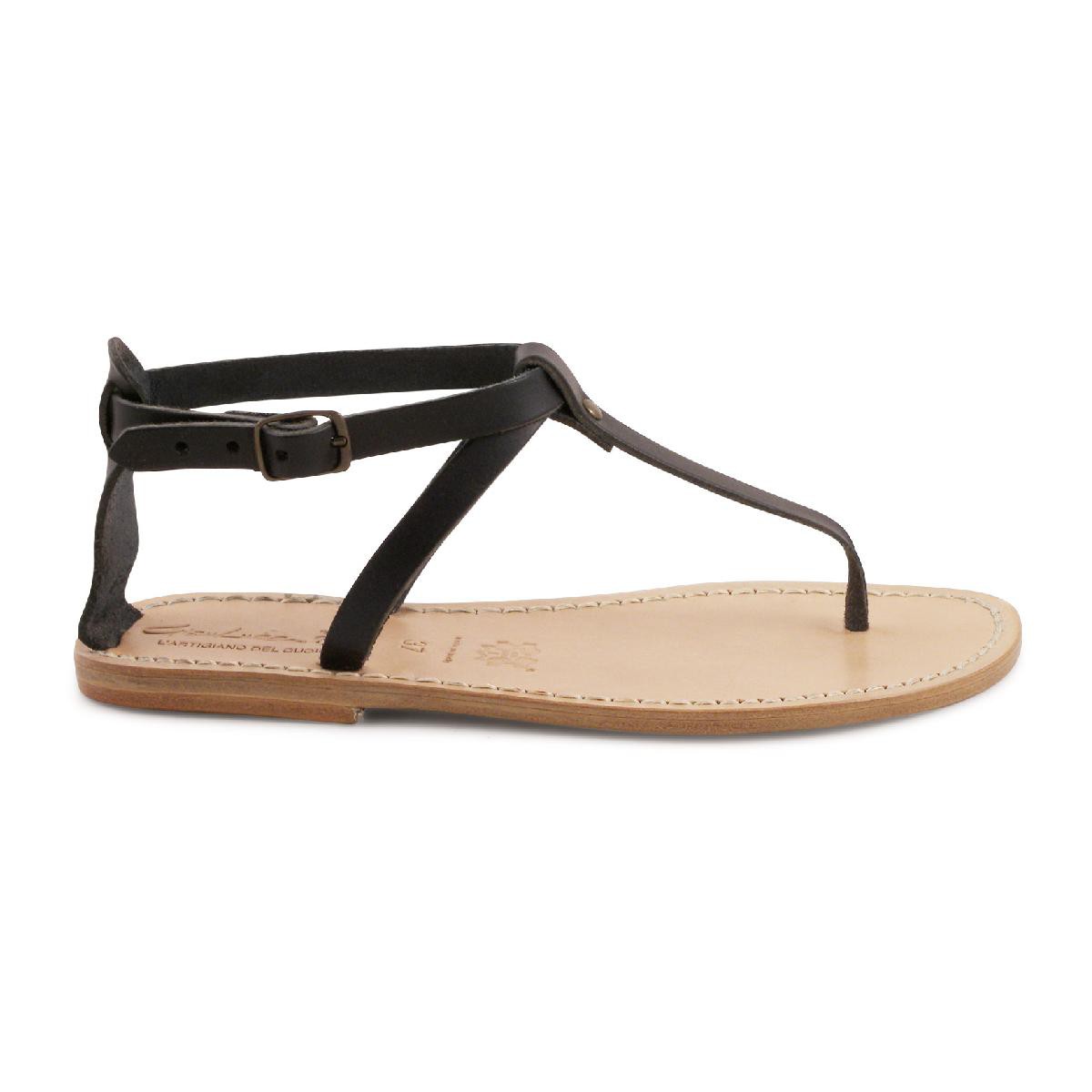 Lartigiano Del Cuoio Sandalo infradito in pelle nero artigianali da donna Sconto