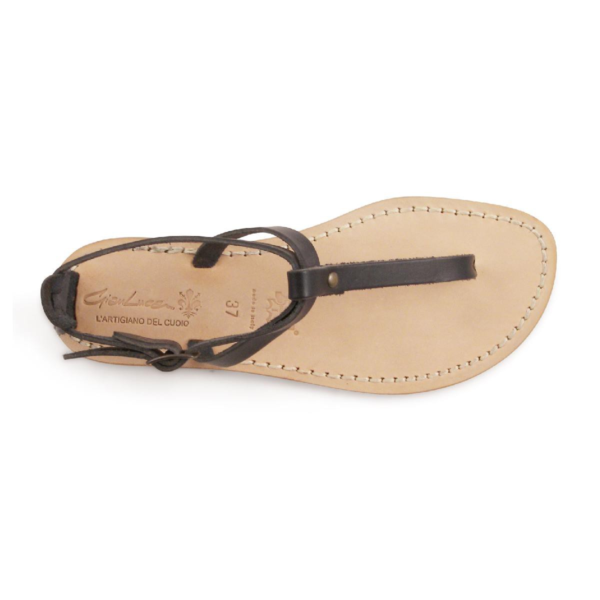 Lartigiano Del Cuoio Sandalo infradito in pelle nero artigianali da donna Sconto