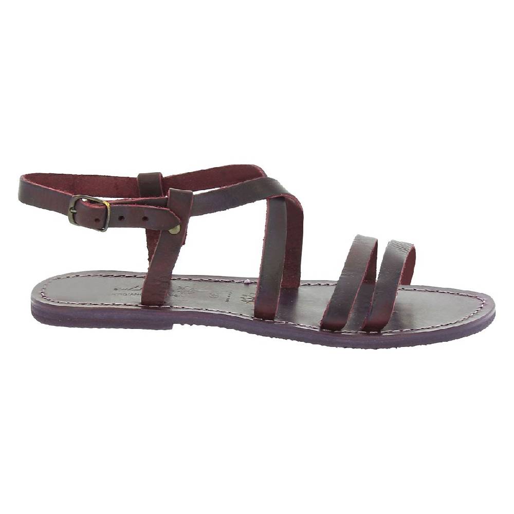 Lartigiano Del Cuoio Sandali donna in cuoio color prugna artigianali Outlet