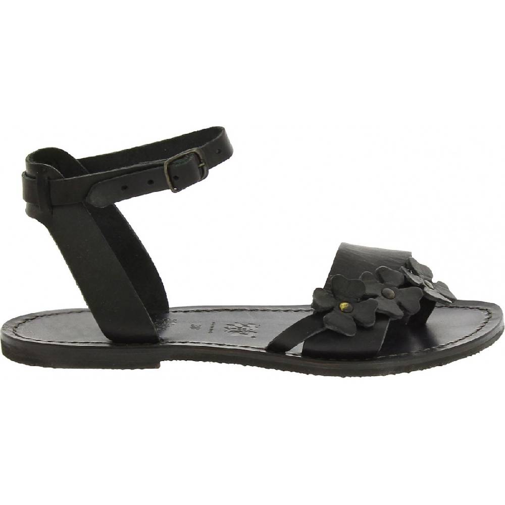 Lartigiano Del Cuoio Sandali bassi donna artigianali in pelle color nero In Vendita