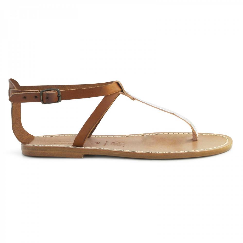 Lartigiano Del Cuoio Sandali infradito donna in pelle bicolore cuoio e argento Offerte