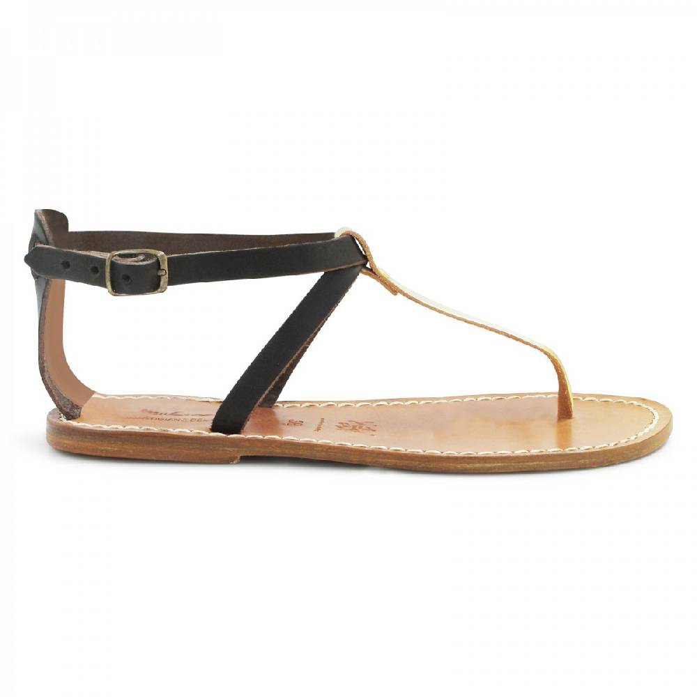 Lartigiano Del Cuoio Sandali infradito donna in pelle bicolore marrone e oro Hotsell