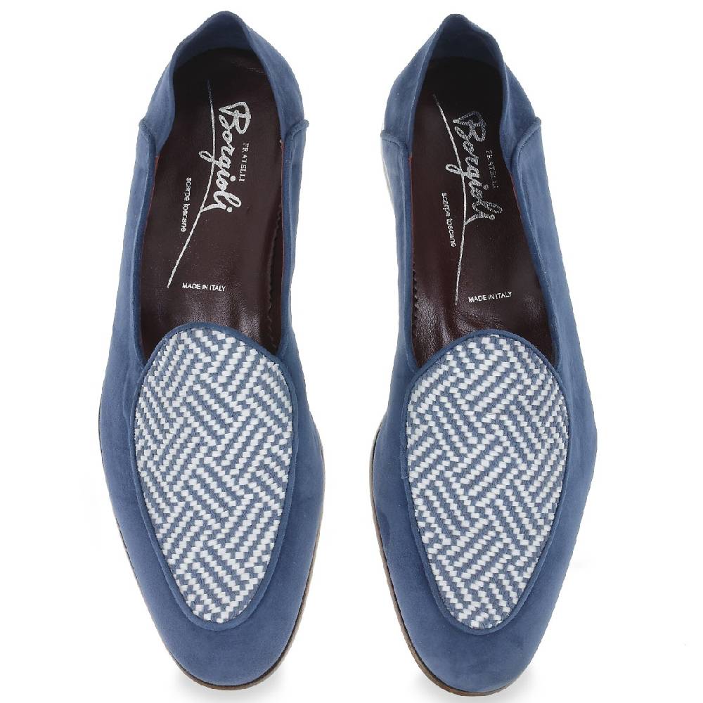 Lartigiano Del Cuoio Mocassino in camoscio azzurro e tessuto intrecciato fatto a mano Vendite Flash