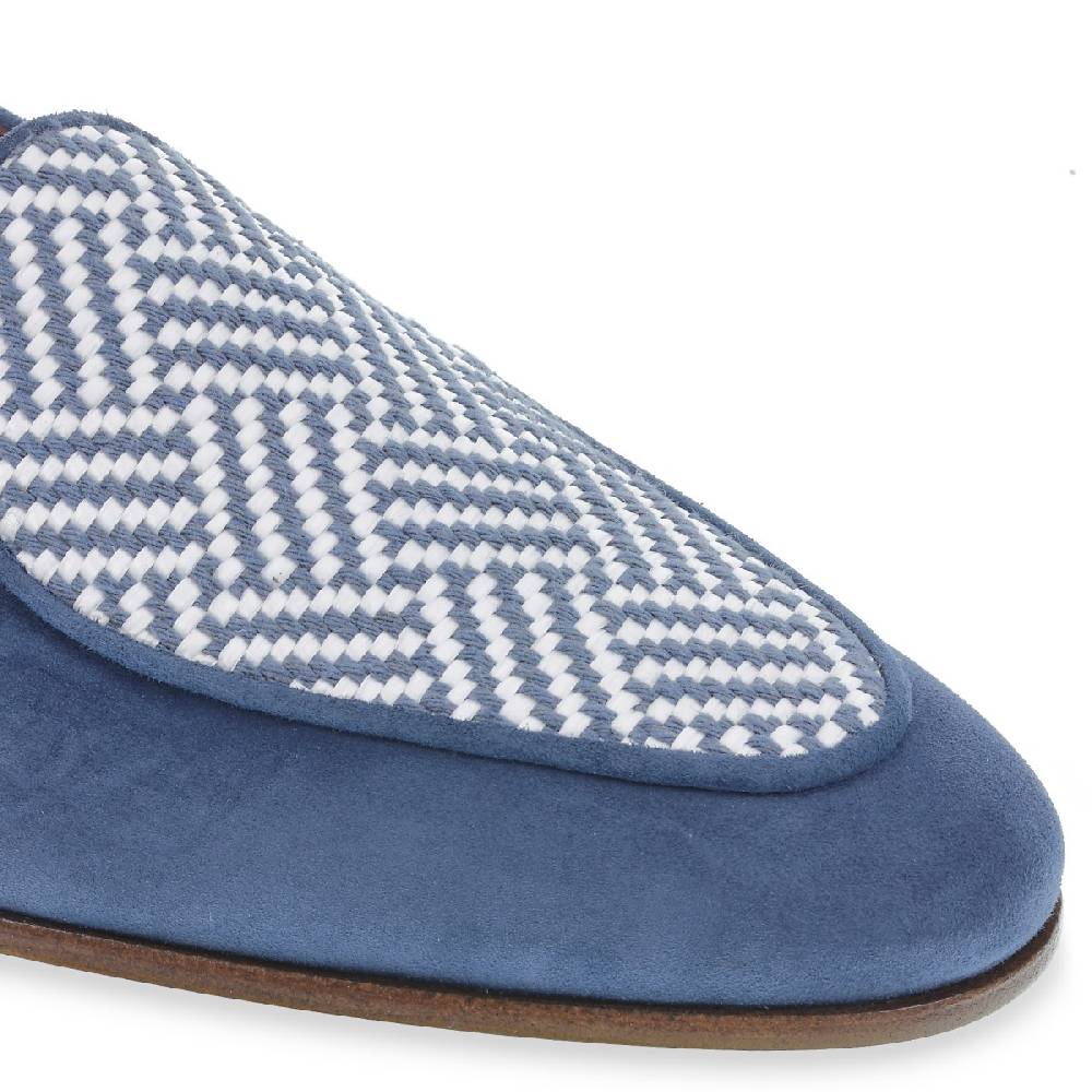 Lartigiano Del Cuoio Mocassino in camoscio azzurro e tessuto intrecciato fatto a mano Vendite Flash