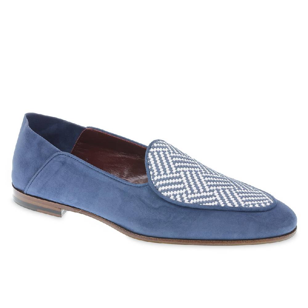Lartigiano Del Cuoio Mocassino in camoscio azzurro e tessuto intrecciato fatto a mano Vendite Flash