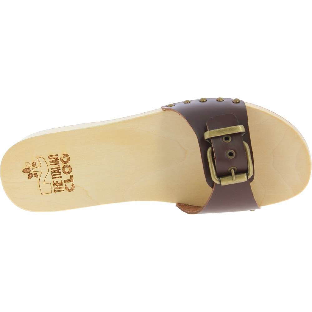 Lartigiano Del Cuoio Zoccoli in legno uomo con fascia regolabile in pelle marrone scuro 2025